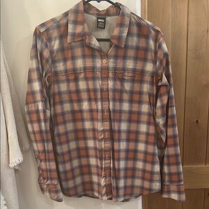 REI Orange Blue Long Sleeve Notched Collar Shirt